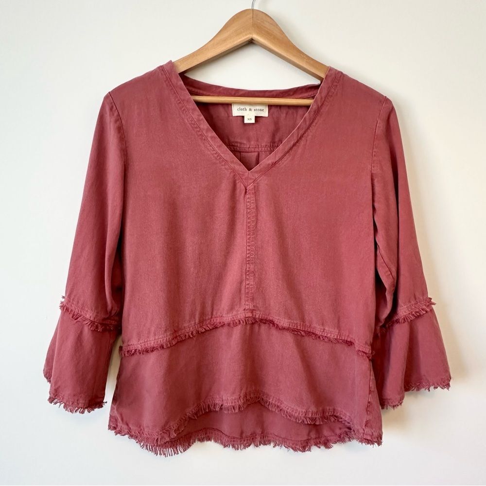 Cloth & Stone V-Neck Boho Red Bell Sleeve Top